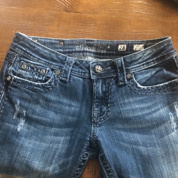 Miss Me Straight Leg Bling Rare Blue Stitch Distressed Jeans - Picture 5 of 8